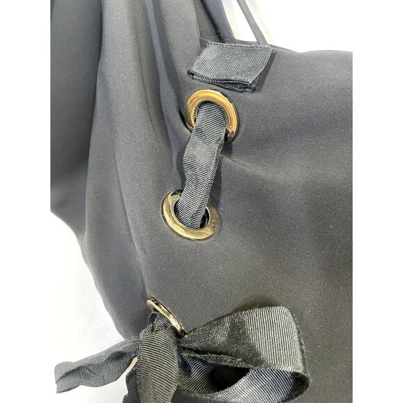 BADGLEY MISCHKA Off The Shoulder Grommet Crepe Evening Gown Black Size 4 - Picture 6 of 15